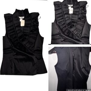 Coldwater Creek Sleeveless Ruffle‎ Front Black Top Women's Size 10 Career NWT